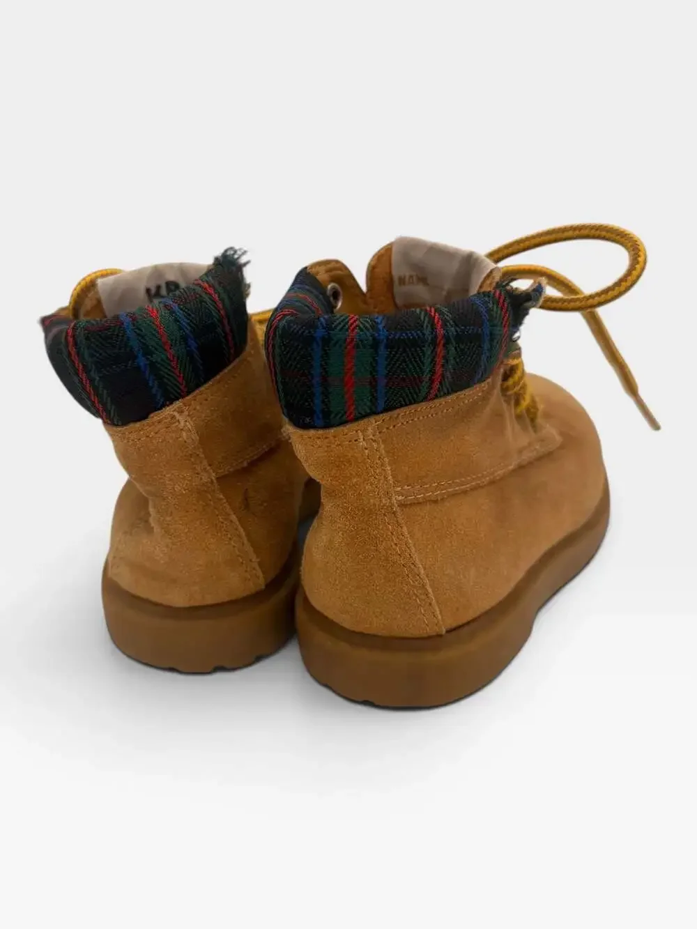 Fisher-Price Classics Tan Suede Toddler Boots Size 5 Plaid Ankle Cuff